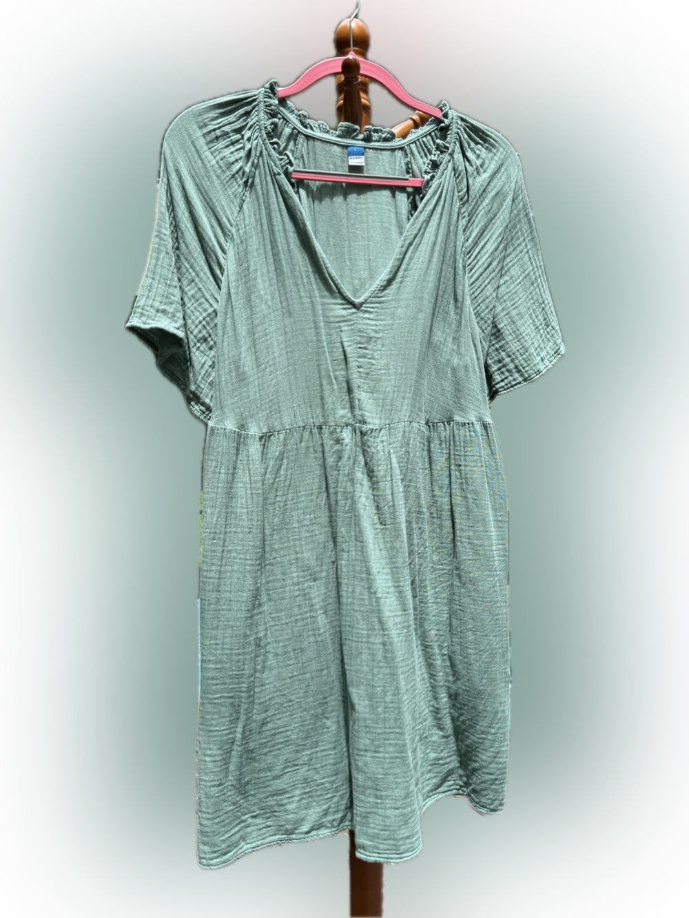 Old Navy Sage Green Short Sleeve Babydoll Dress